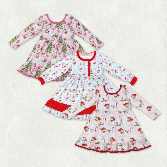 12/18m-7/8t RTS NO MOQ Sibling baby girl clothes Christmas trees long sleeve dresses