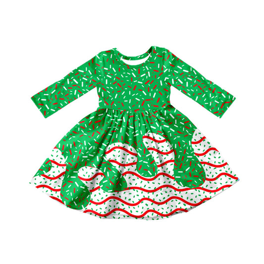 (Pre Order) No moq GLD1260 PRE-ORDER baby girl clothes Christmas green long sleeve dress-2025.8.6