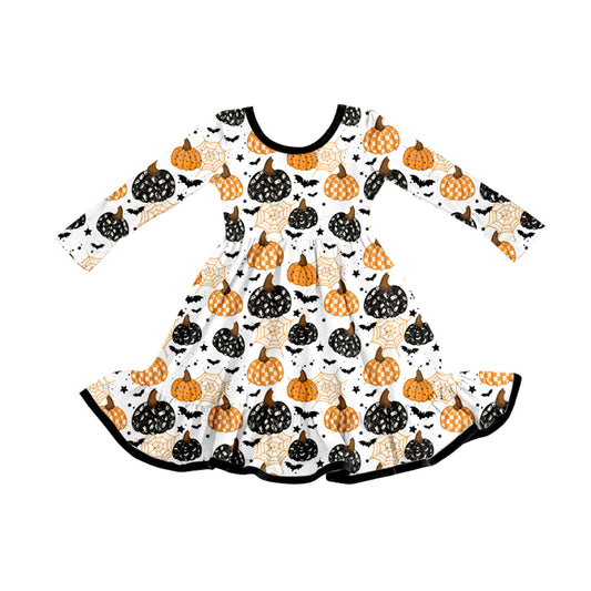 (Pre Order) No moq GLD1261 PRE-ORDER baby girl clothes halloween pumpkin long sleeve dress-2025.8.7