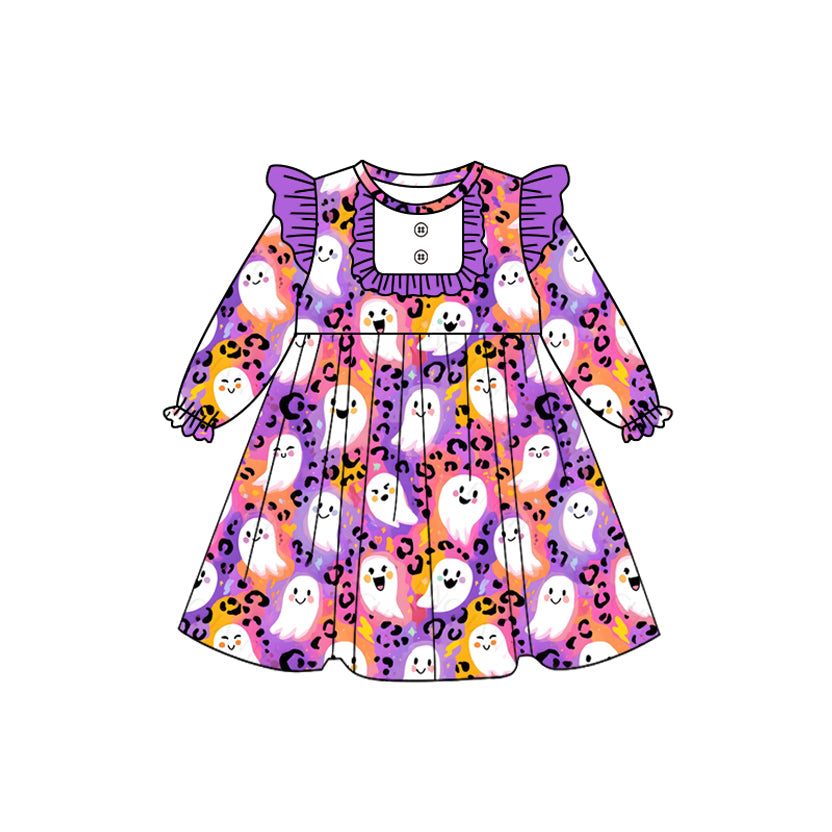 (Pre Order) No moq GLD1265 PRE-ORDER baby girl clothes ghost purple long sleeve dress-2025.8.9