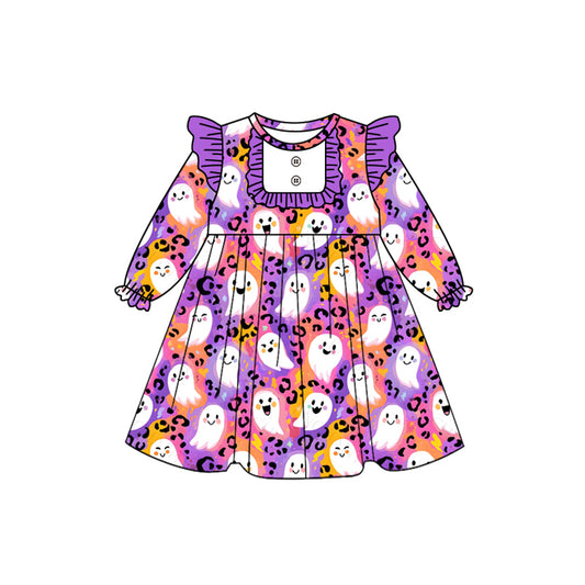 (Pre Order) No moq GLD1265 PRE-ORDER baby girl clothes ghost purple long sleeve dress-2025.8.9