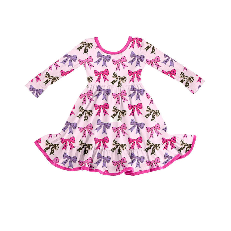 (Pre Order) No moq GLD1275 PRE-ORDER baby girl clothes bow long sleeve dress-2025.8.19