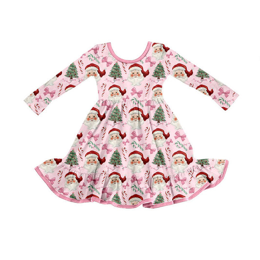 (Pre Order) No moq GLD1279 PRE-ORDER baby girl clothes Christmas trees bow long sleeve dress-2025.8.22