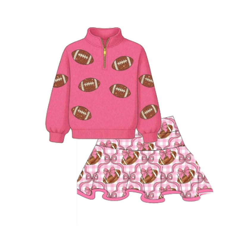 (Pre Order) No moq GLD1288 PRE-ORDER baby girl clothes yoga rugby bow long sleeve skirts sets-2025.9.3