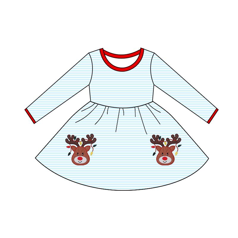 (Pre Order) No moq GLD1293 PRE-ORDER baby girl clothes Christmas deer long sleeve dress-2025.9.5