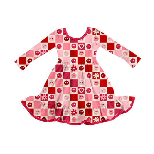 (Pre Order) No moq GLD1297 PRE-ORDER baby girl clothes smiley bow love long sleeve dress-2025.9.9