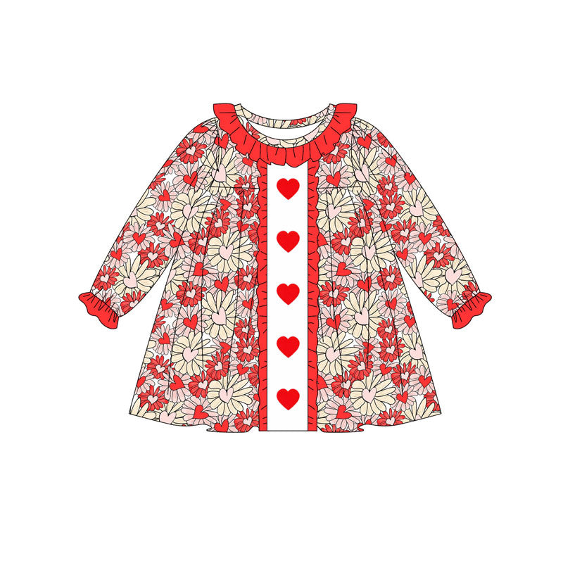 (Pre Order) No moq GLD1306 PRE-ORDER baby girl clothes love floral red long sleeve dress-2025.9.10