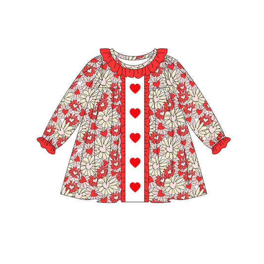 (Pre Order) No moq GLD1306 PRE-ORDER baby girl clothes love floral red long sleeve dress-2025.9.10