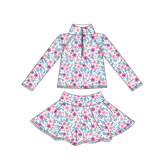 (Pre Order) No moq GLD1311 PRE-ORDER baby girl clothes yoga floral long sleeve skirts sets-2025.9.12