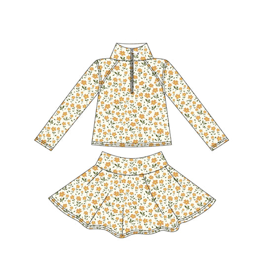 (Pre Order) No moq GLD1312 PRE-ORDER baby girl clothes yoga floral long sleeve skirts sets-2025.9.12