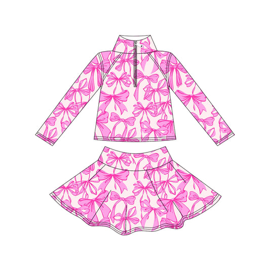 (Pre Order) No moq GLD1315 PRE-ORDER baby girl clothes yoga bow long sleeve skirts sets-2025.9.12