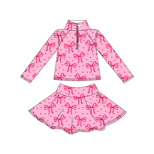 (Pre Order) No moq GLD1316 PRE-ORDER baby girl clothes yoga bow love long sleeve skirts sets-2025.9.12
