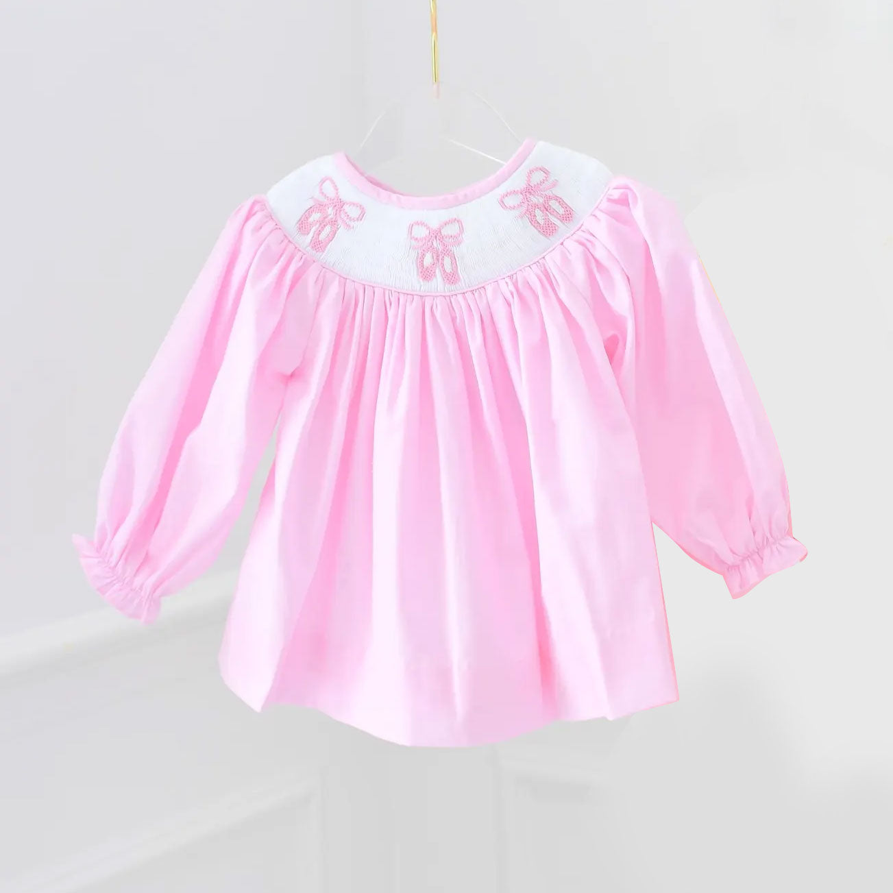 (Pre Order) No moq GLD1330 PRE-ORDER baby girl clothes ballet shoes bow pink long sleeve dress-2025.9.15