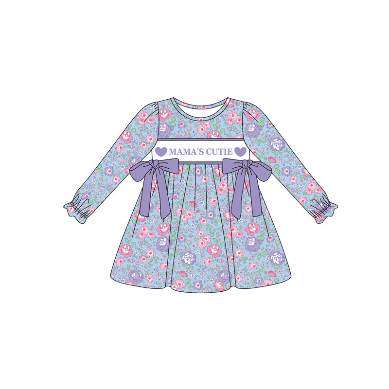 (Pre Order) No moq GLD1341 PRE-ORDER baby girl clothes mama floral long sleeve dress-2025.9.20