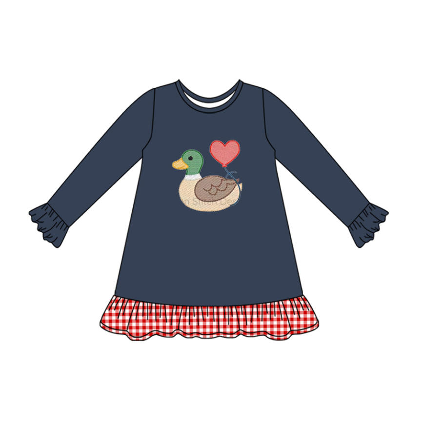 (Pre Order) No moq GLD1349 PRE-ORDER baby girl clothes duck love long sleeve dress-2025.9.23