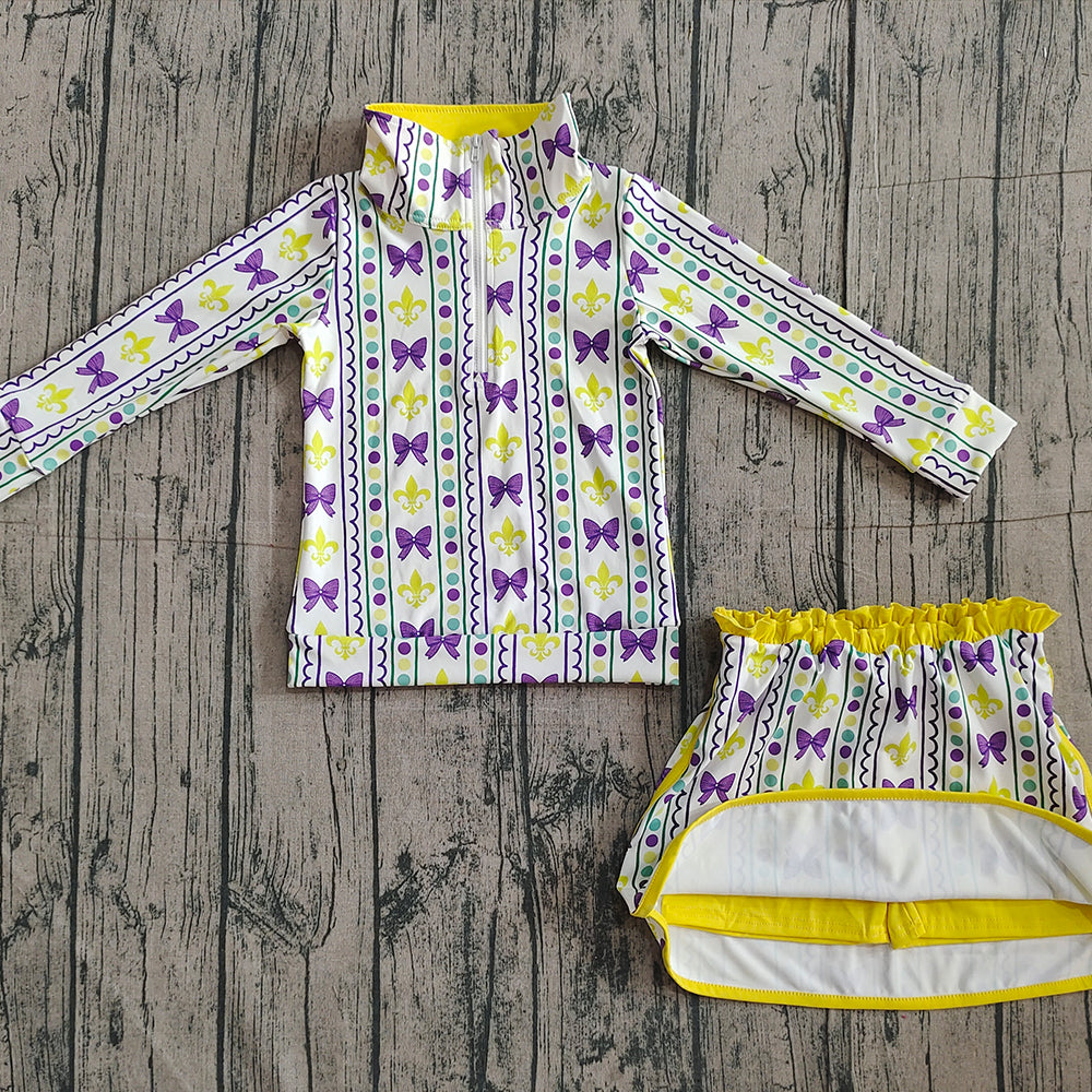 (Pre Order) No moq GLD1363 RE-ORDER baby girl clothes yoga mardi gras long sleeve skirts sets-2025.11.15
