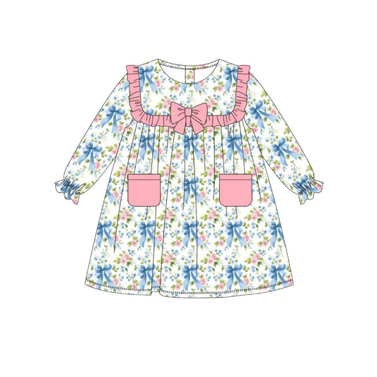 (Pre Order) No moq GLD1375 PRE-ORDER baby girl clothes bow floral long sleeve dress-2025.10.2