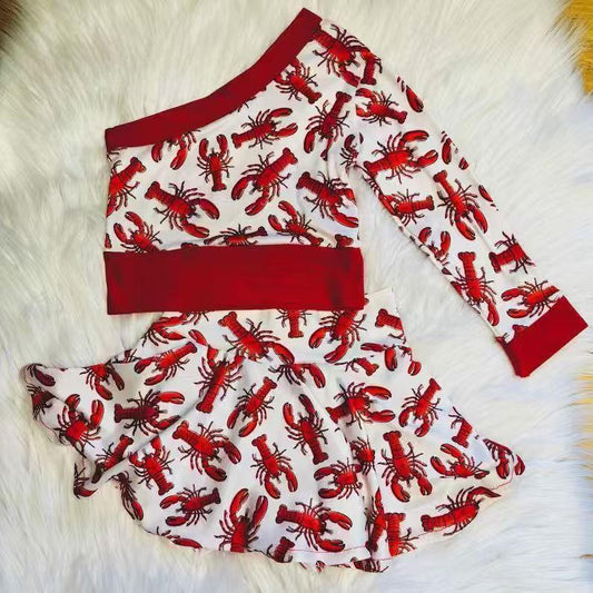 (Pre Order) No moq GLD1377 PRE-ORDER baby girl clothes lobster long sleeve skirts sets-2025.10.6