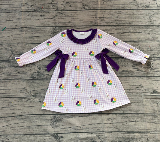(Pre Order) No moq GLD1379 PRE-ORDER baby girl clothes mardi gras long sleeve dress-2025.11.14