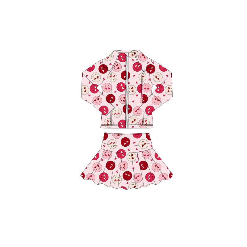 (Pre Order) No moq GLD1391 PRE-ORDER baby girl clothes yoga smiley love long sleeve skirts sets-2025.10.16