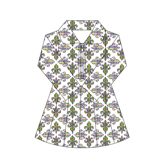 (Pre Order) No moq GLD1405 PRE-ORDER baby girl clothes yoga mardi gras long sleeve dress-2025.10.16