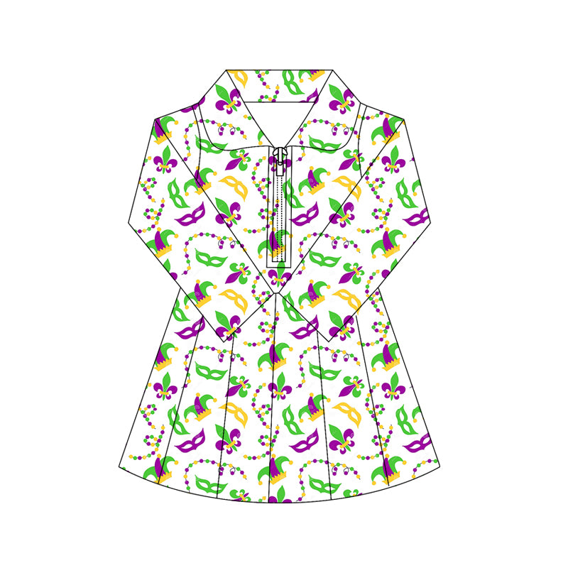 (Pre Order) No moq GLD1406 PRE-ORDER baby girl clothes yoga mardi gras long sleeve dress-2025.10.16