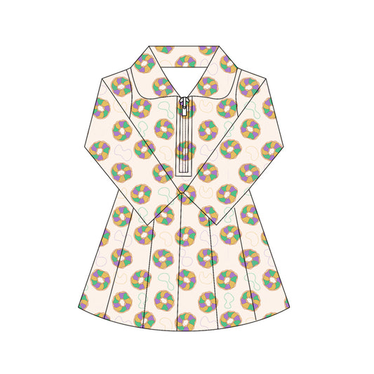 (Pre Order) No moq GLD1408 PRE-ORDER baby girl clothes yoga mardi gras long sleeve dress-2025.10.16