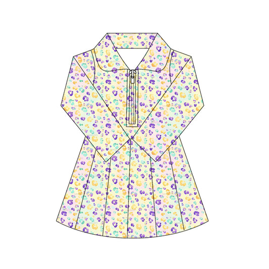 (Pre Order) No moq GLD1410 PRE-ORDER baby girl clothes yoga mardi gras long sleeve dress-2025.10.16
