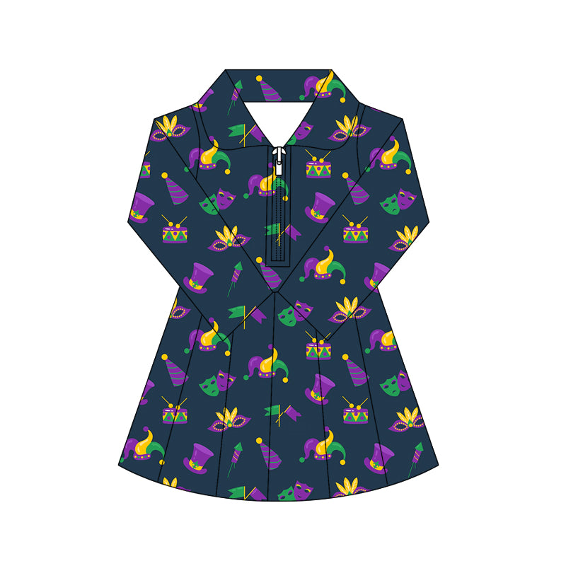 (Pre Order) No moq GLD1412 PRE-ORDER baby girl clothes yoga mardi gras long sleeve dress-2025.10.16