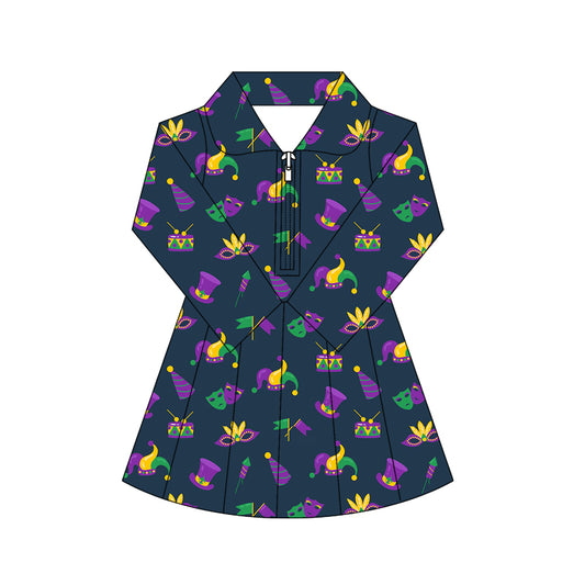 (Pre Order) No moq GLD1412 PRE-ORDER baby girl clothes yoga mardi gras long sleeve dress-2025.10.16