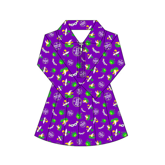 (Pre Order) No moq GLD1413 PRE-ORDER baby girl clothes yoga mardi gras long sleeve dress-2025.10.16