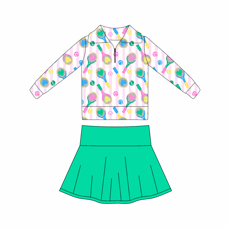 (Pre Order) No moq GLD1417 PRE-ORDER baby girl clothes yoga baseball long sleeve skirts sets-2025.10.17