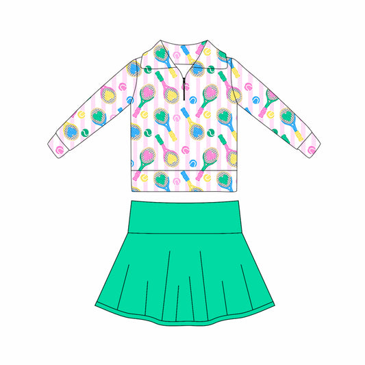 (Pre Order) No moq GLD1417 PRE-ORDER baby girl clothes yoga baseball long sleeve skirts sets-2025.10.17