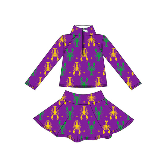 (Pre Order) No moq GLD1435 PRE-ORDER baby girl clothes yoga mardi gras long sleeve skirts sets-2025.11.1