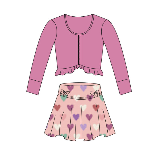 (Pre Order) No moq GLD1459 PRE-ORDER baby girl clothes yoga love pink long sleeve skirts sets-2025.11.1