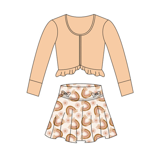 (Pre Order) No moq GLD1462 PRE-ORDER baby girl clothes yoga long sleeve skirts sets-2025.11.1