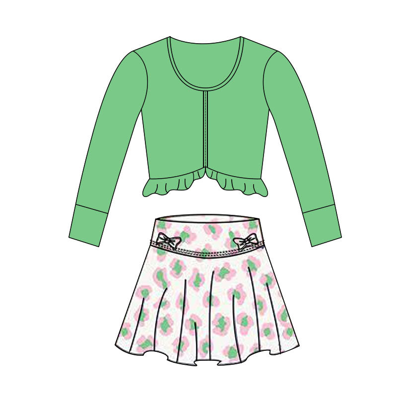(Pre Order) No moq GLD1463 PRE-ORDER baby girl clothes yoga green long sleeve skirts sets-2025.11.1