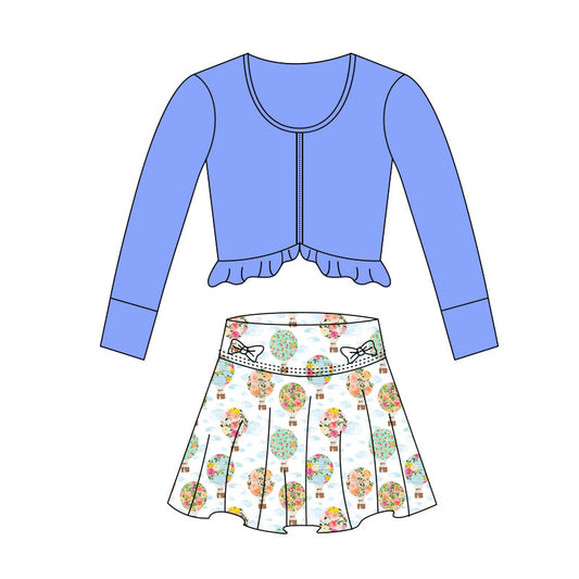 (Pre Order) No moq GLD1464 PRE-ORDER baby girl clothes yoga blue long sleeve skirts sets-2025.11.1