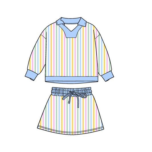 (Pre Order) No moq GLD1465 PRE-ORDER baby girl clothes striped long sleeve skirts sets-2025.11.1