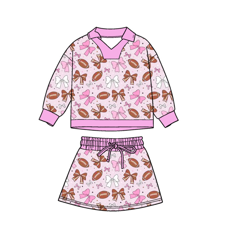 (Pre Order) No moq GLD1467 PRE-ORDER baby girl clothes rugby bow long sleeve skirts sets-2025.11.1