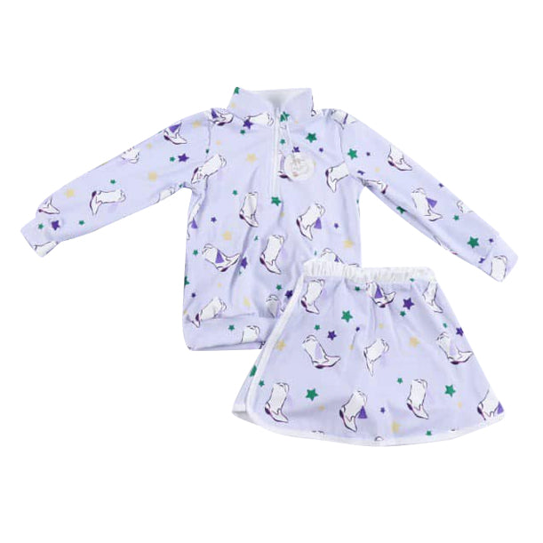 (Pre Order) No moq GLD1468 PRE-ORDER baby girl clothes yoga boots long sleeve skirts sets-2025.11.3