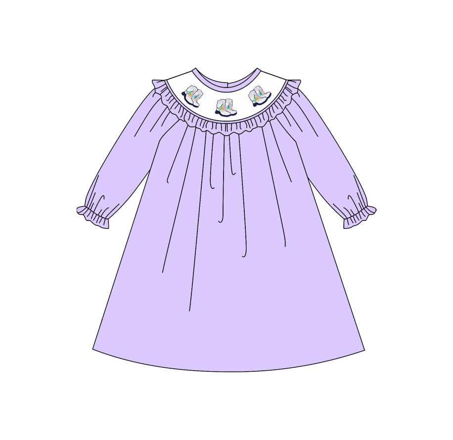 (Pre Order) No moq GLD1469 PRE-ORDER baby girl clothes boots purple long sleeve dress-2025.11.3