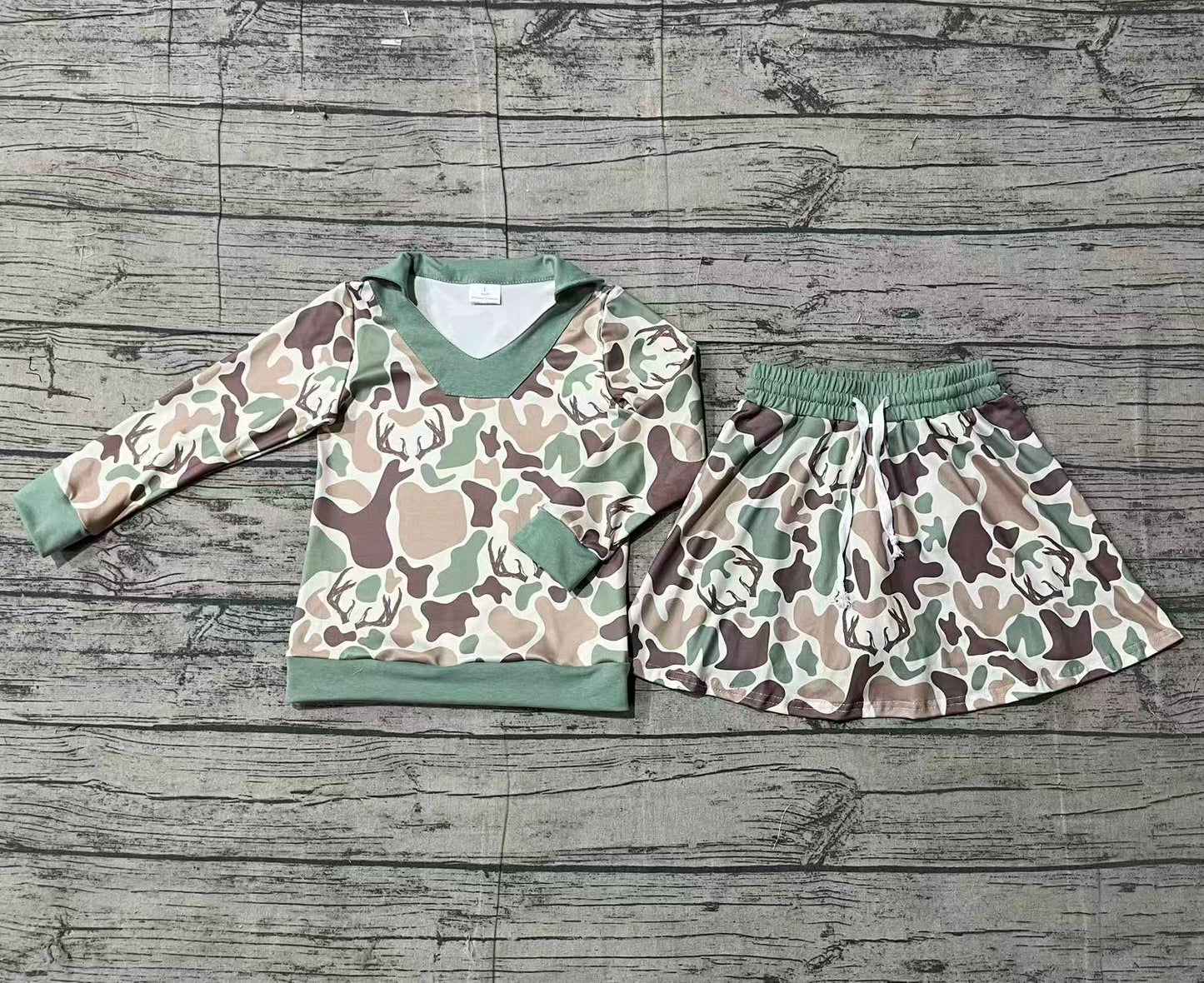 (Pre Order) No moq GLD1477 PRE-ORDER baby girl clothes camouflage long sleeve skirts sets-2025.12.3