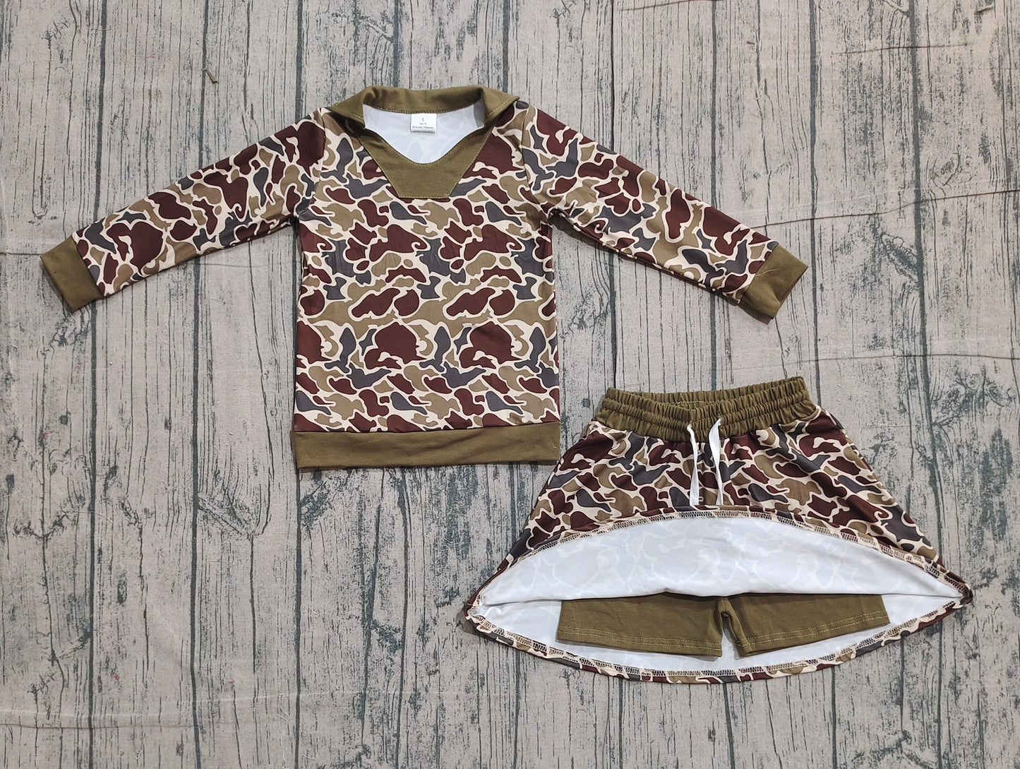 (Pre Order) No moq GLD1479 PRE-ORDER baby girl clothes camouflage long sleeve skirts sets-2025.12.2