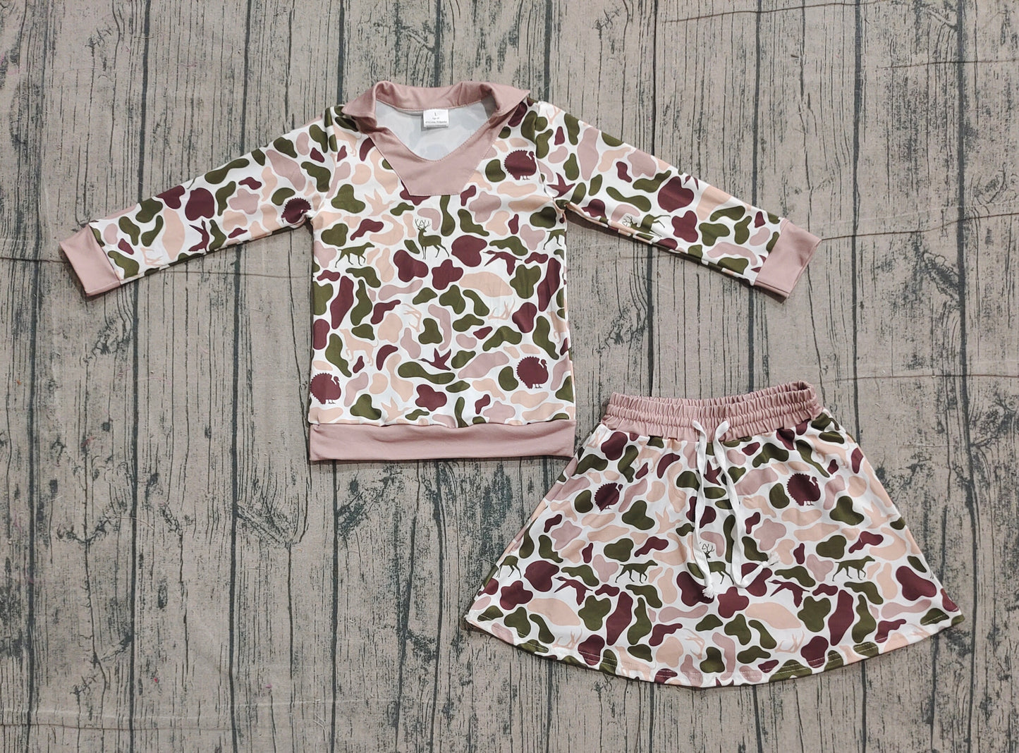 (Pre Order) No moq PRE-ORDER baby girl clothes camouflage long sleeve skirts sets-2025.12.2