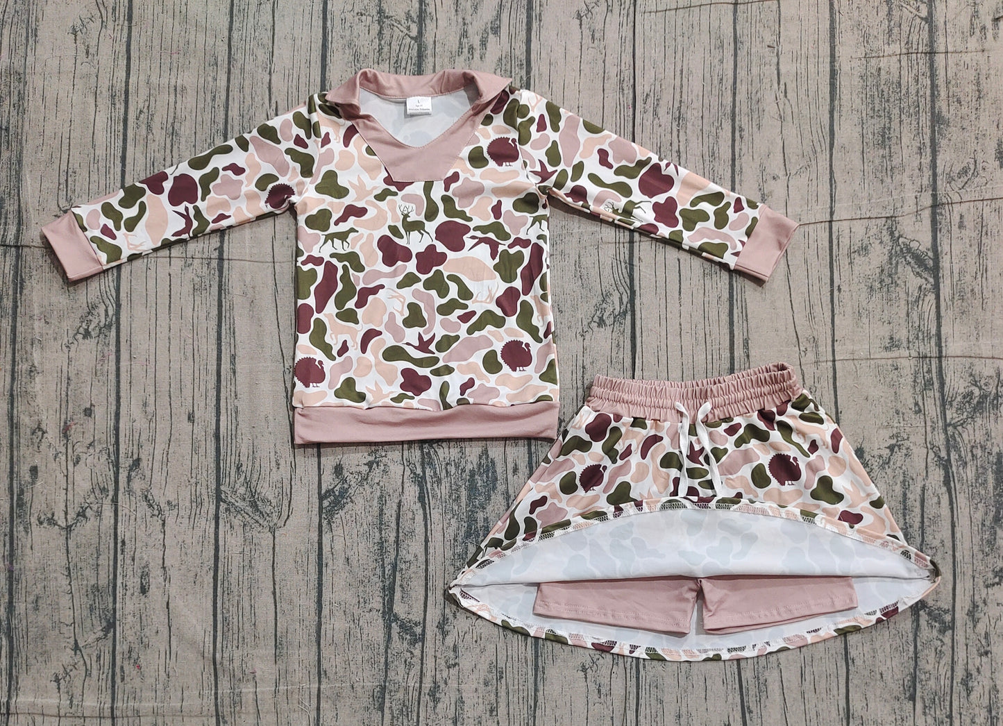 (Pre Order) No moq PRE-ORDER baby girl clothes camouflage long sleeve skirts sets-2025.12.2