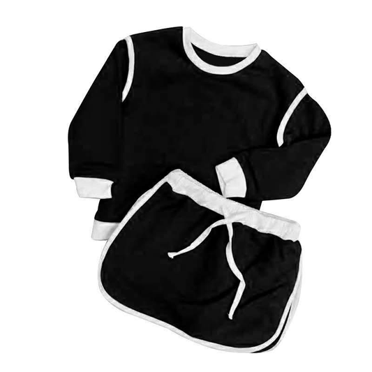 (Pre Order) No moq GLD1481 PRE-ORDER baby girl clothes yoga black long sleeve skirts sets-2025.11.6