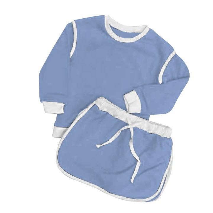 (Pre Order) No moq GLD1483 PRE-ORDER baby girl clothes yoga blue long sleeve skirts sets-2025.11.6