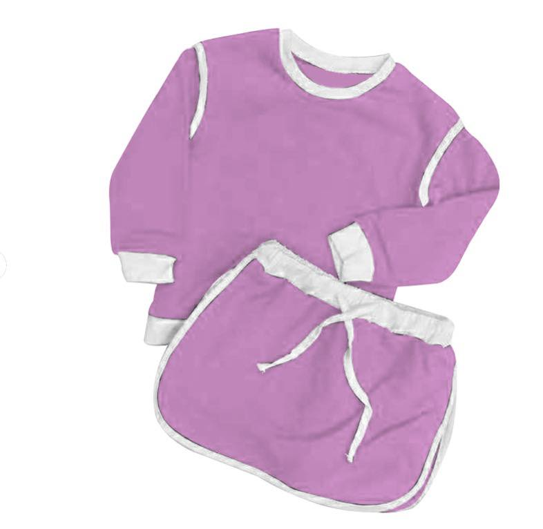 (Pre Order) No moq GLD1484 PRE-ORDER baby girl clothes yoga purple long sleeve skirts sets-2025.11.6