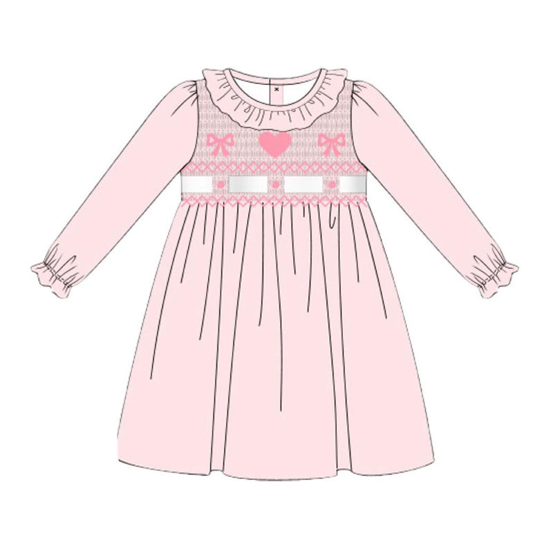 (Pre Order) No moq GLD1485 PRE-ORDER baby girl clothes bow love pink long sleeve dress-2025.11.6